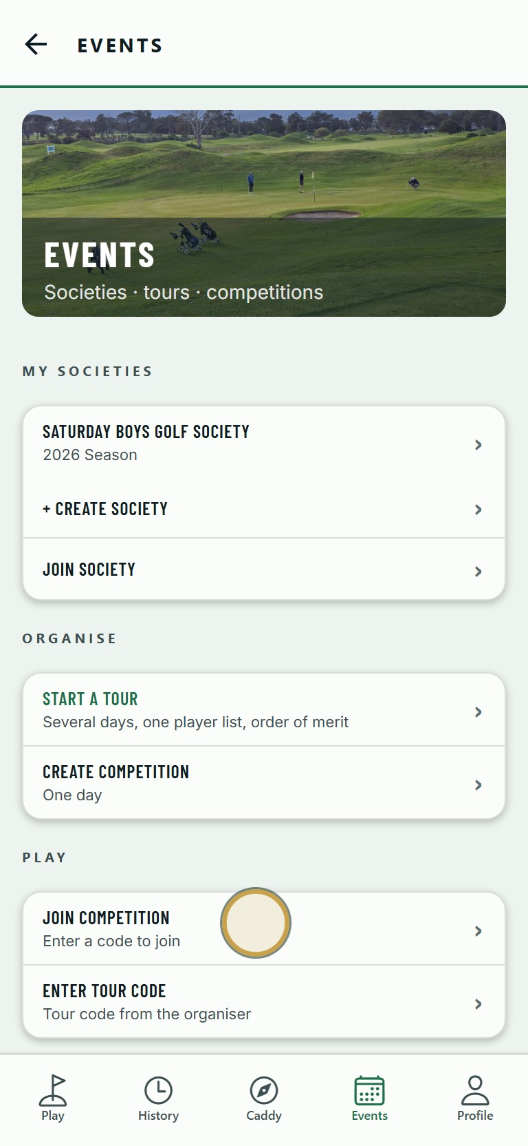 Open Events and tap Join Competition.