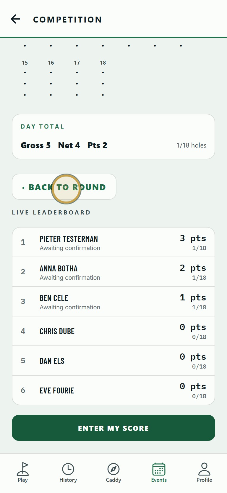 Tap Back to Round to carry on scoring.